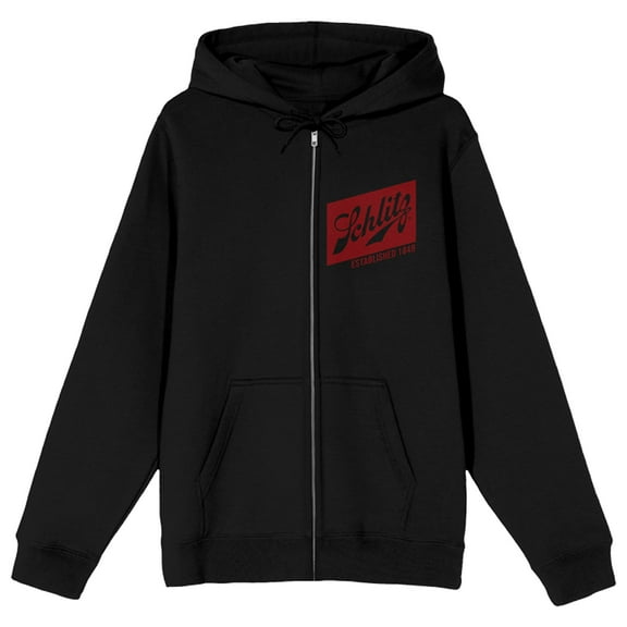 Schlitz Globe Art Long Sleeve Black Adult Zip-Up Hoodie-3XL