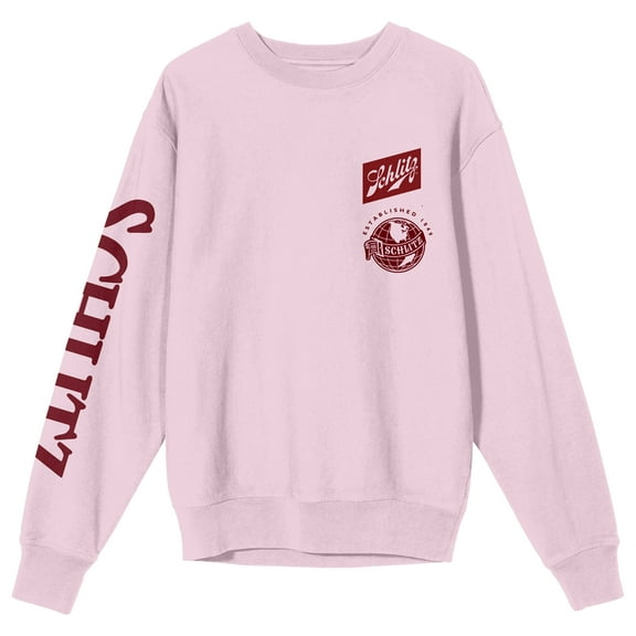 Schlitz Logo Art Crew Neck Long Sleeve Adult Cradle Pink Sweatshirt-XXL
