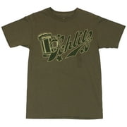 Schlitz Mens T-Shirt  -Classic Brand Name Logo on Gunship Green
