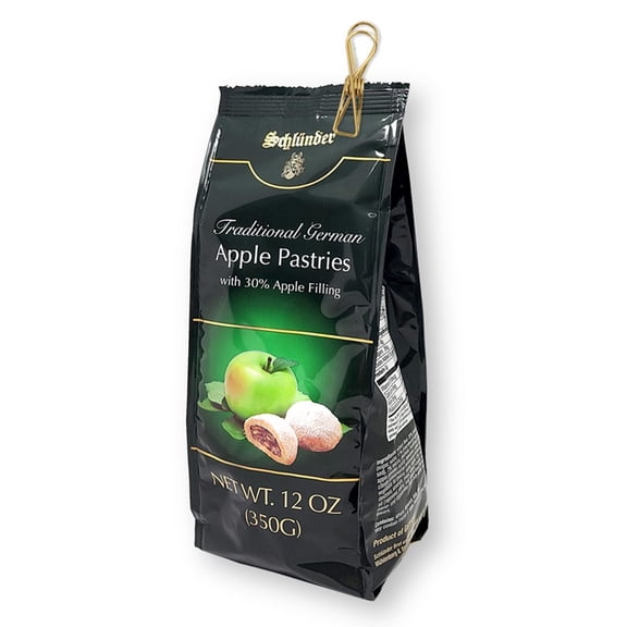 Schlunder APPLE PASTRIES Bites with 30% Apple Filling 12 Oz. (350 g) with Bonus Gift Vintage Style Metallic Wire Bag Clip (2-Pc Set)