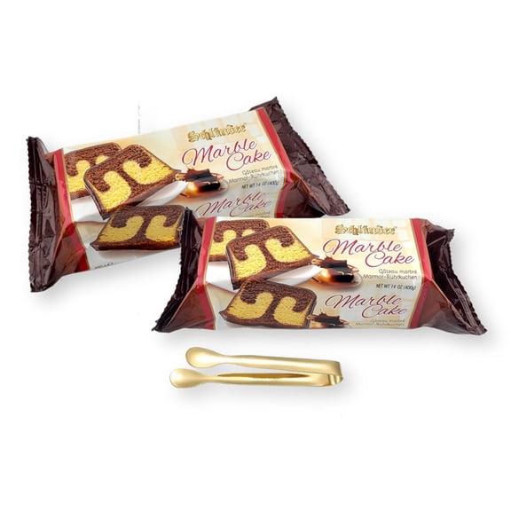 Schlunder Marble Cake Chocolate Covered 14 oz. (400 g) X 2 with Gold Stainless Steel Tongs (3-Pc Set)
