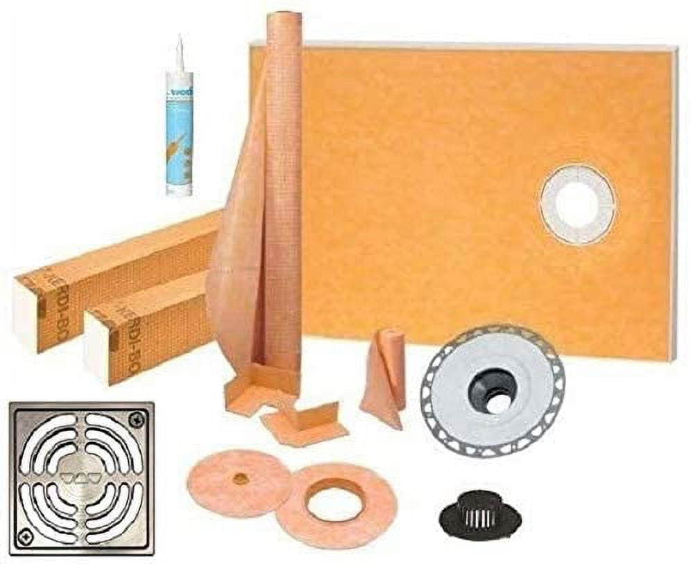 Schluter Kerdi Shower Kit 38” x 60” Offset with 2” PVC Flange, Strainer