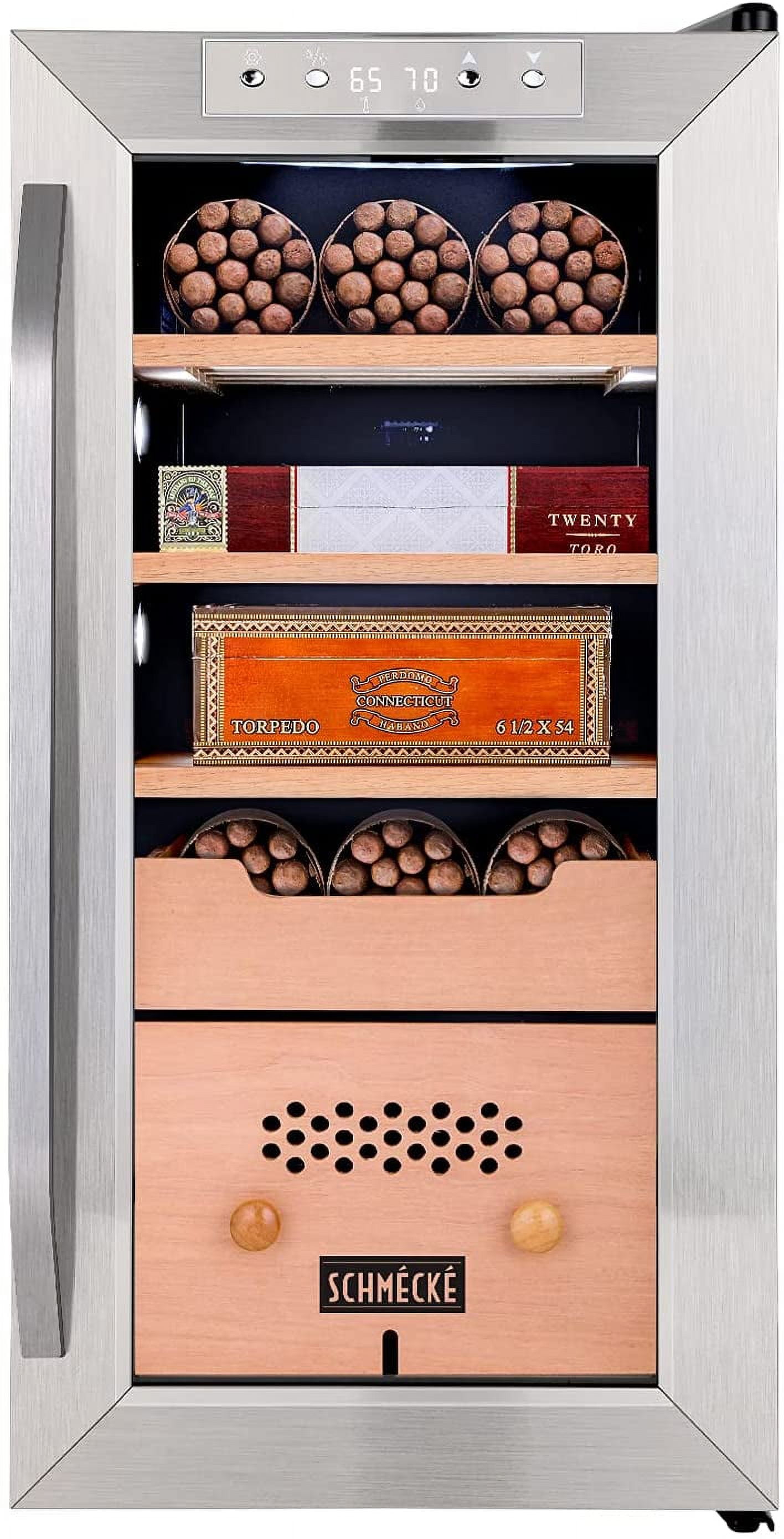 Schmécké Stainless Steel Cigar Humidor with Spanish Cedar Shelves