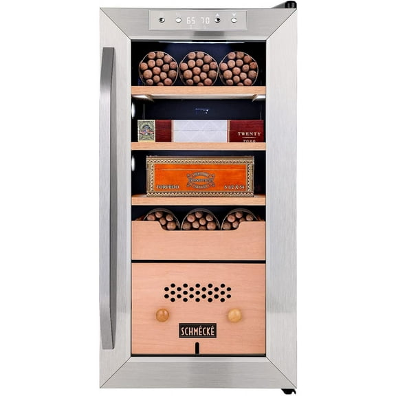 Schmécké 250 Cigar Cooler Humidor W/ Humidity Control, Stainless Steel