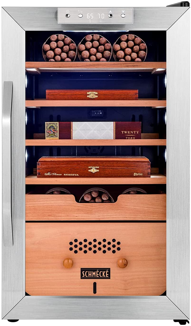 Schmécké 400 Cigar Cooler Humidor W/ Humidity Control, Stainless Steel