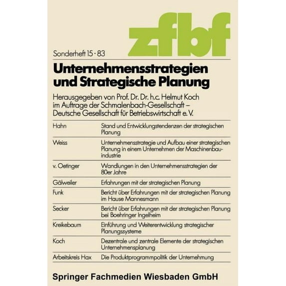 Schmalenbachs Zeitschrift Für Betriebswi Unternehmensstrategien Und Strategische Planung, (Paperback)