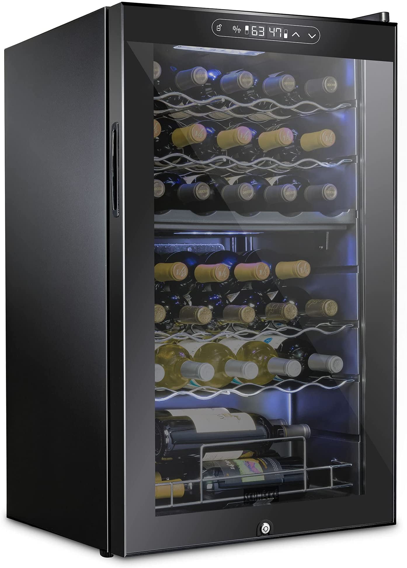 Black Dual Zone Freestanding Wine Cooler with Interior Lighting