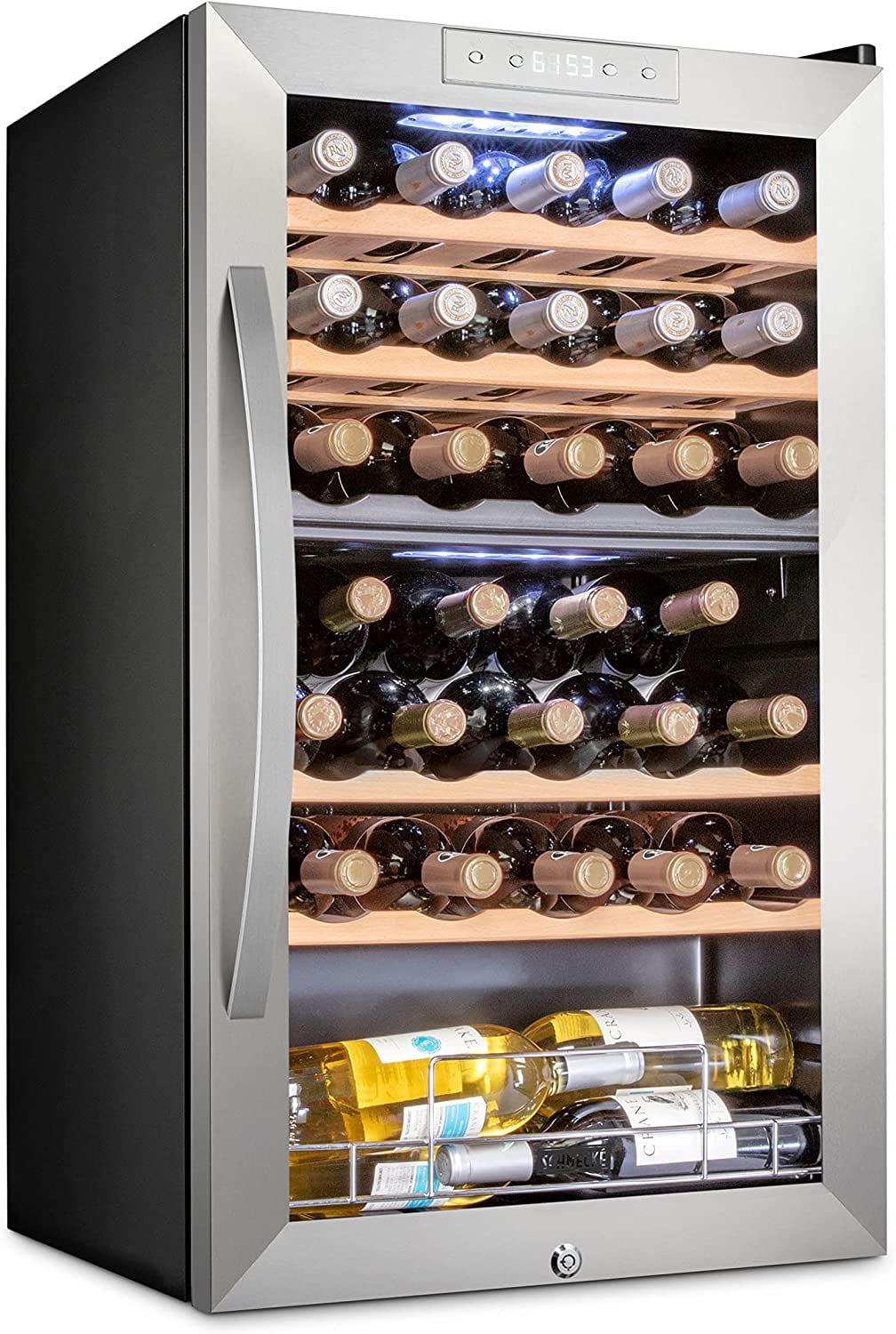 Stainless Steel Freestanding Dual Zone Wine Cooler with Interior Lighting