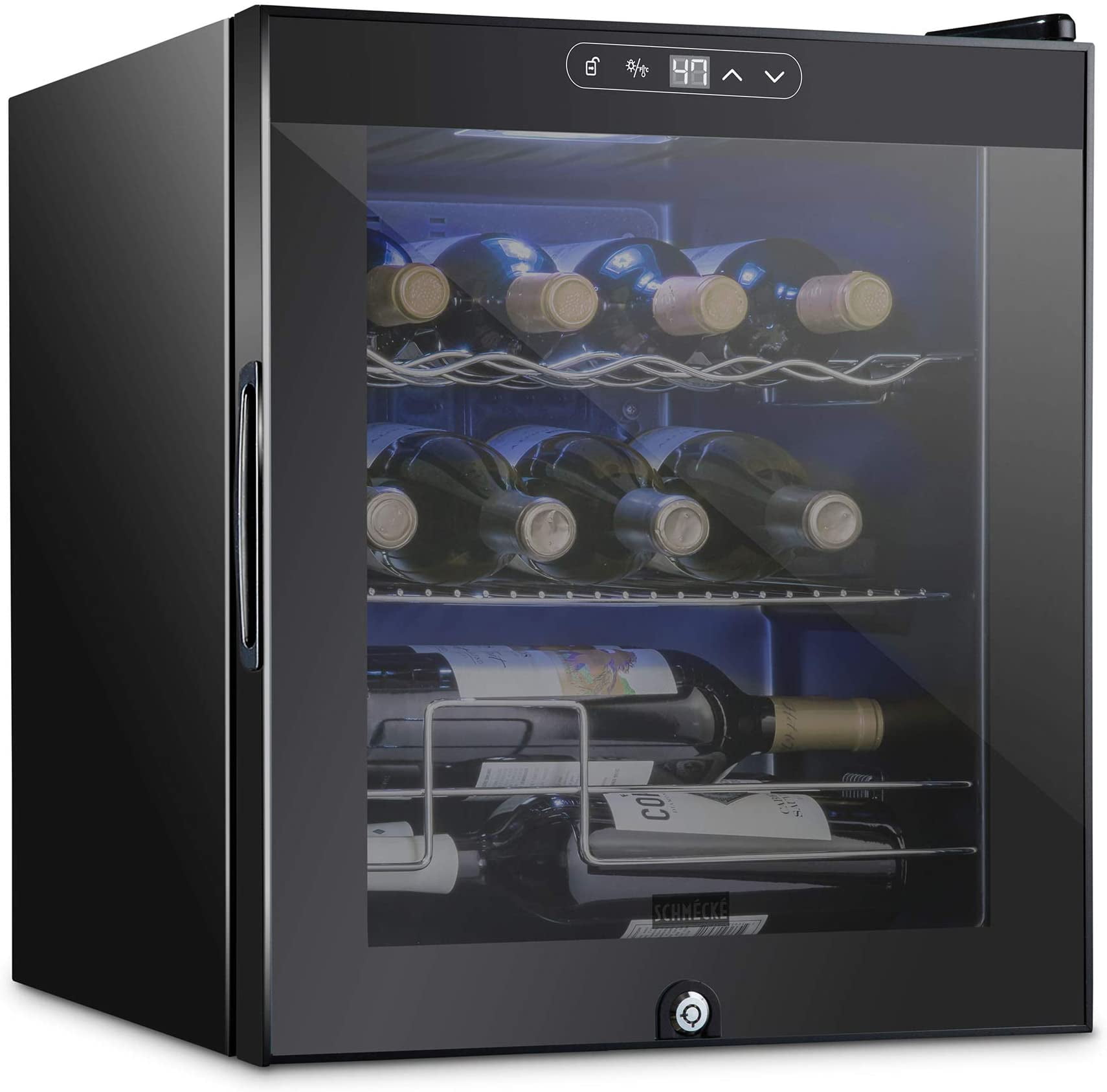 Schmecke 12 Bottle Black Freestanding Wine Cooler with LED Lighting