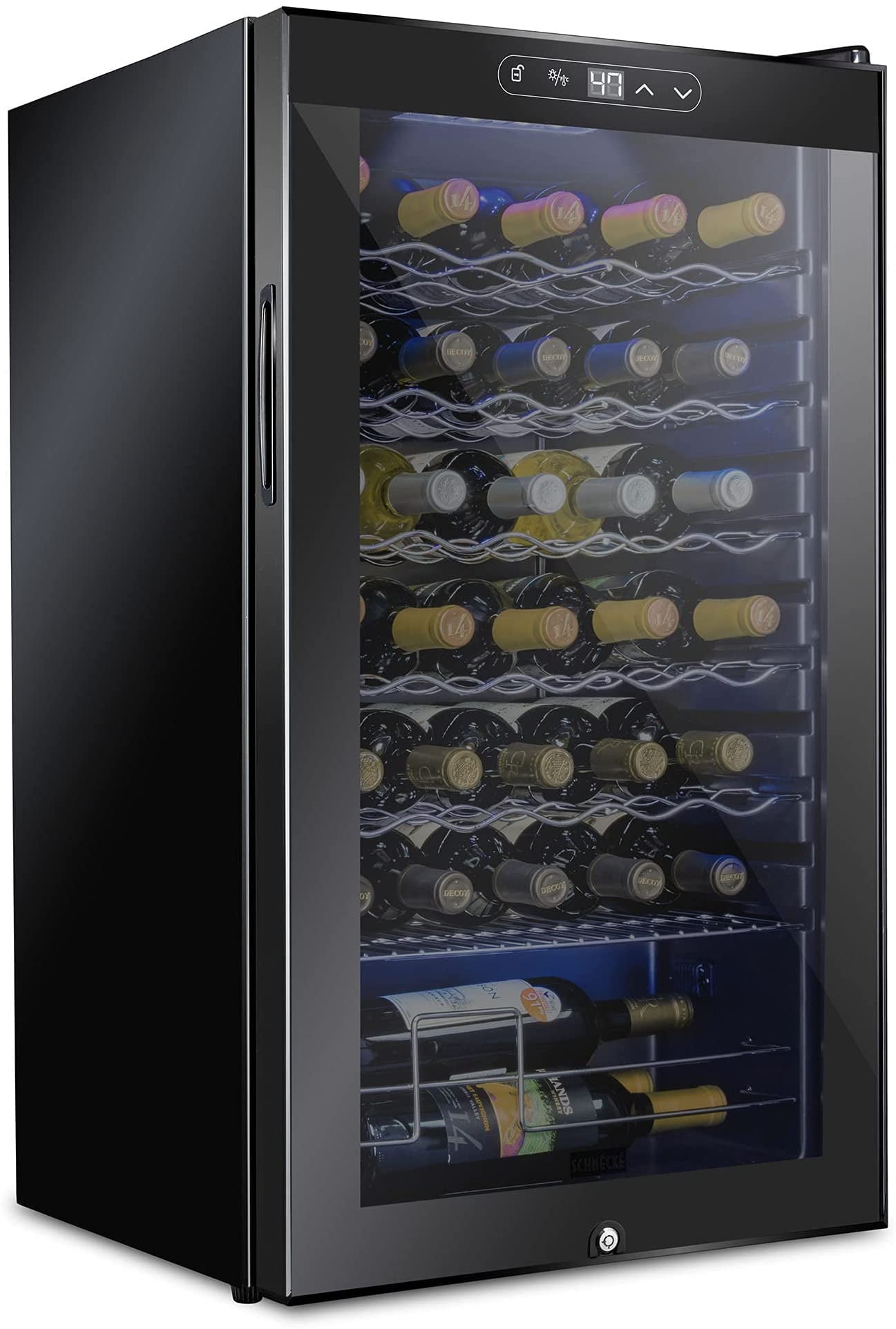 Schmecke 34 Bottle Wine Cooler with Glass Door & UV-Resistant Temperature Control