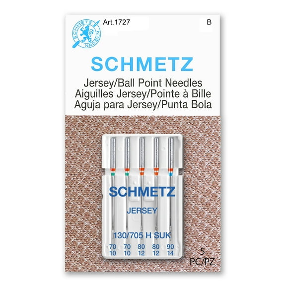 Schmetz Jersey Assorted Sewing Machine Needles - Size 70/10, 80/12, 90/14, 5 Count