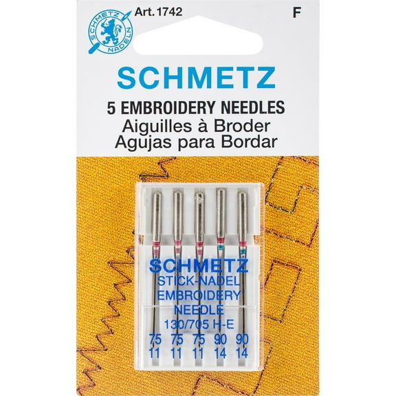 Schmetz Assorted Size Machine Embroidery Needles, 5 Count