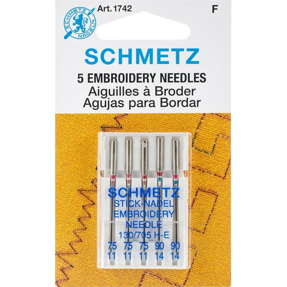 Schmetz Assorted Size Machine Embroidery Needles, 5 Count
