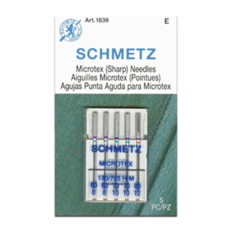 Schmetz Microtex Sharp Sewing Machine Needles - Size 60/8, 70/10, 80/12, 5 Count