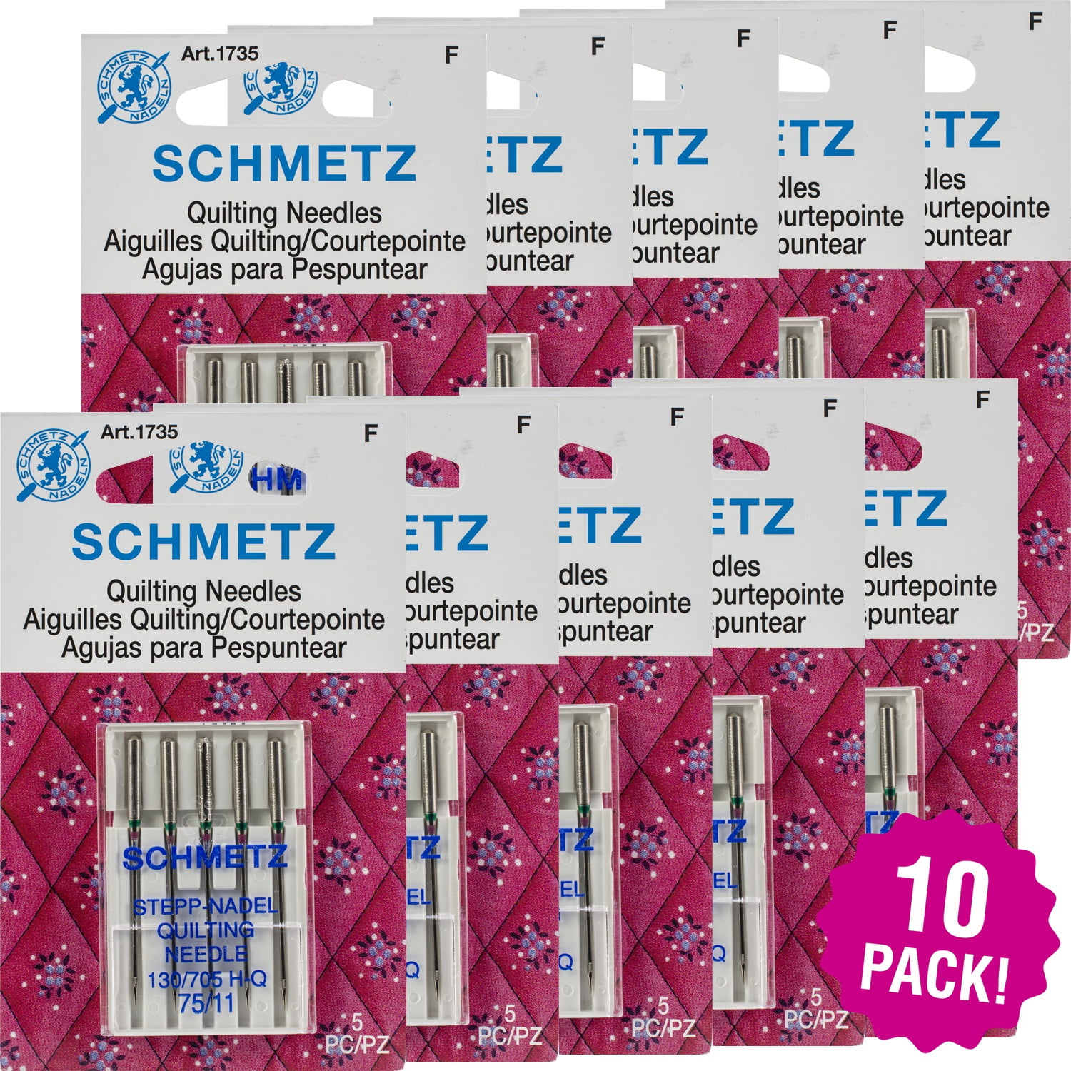 Schmetz Quilt Machine Needles Size 11/75 5 Count, Multipack Of 10