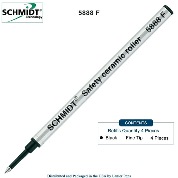 Schmidt 5888 Black 4-Pack B Safety Ceramic Rollerball Refill, 0.6mm Fine Tip, 4 5/16" L x 0.245" Dia (SC58100)