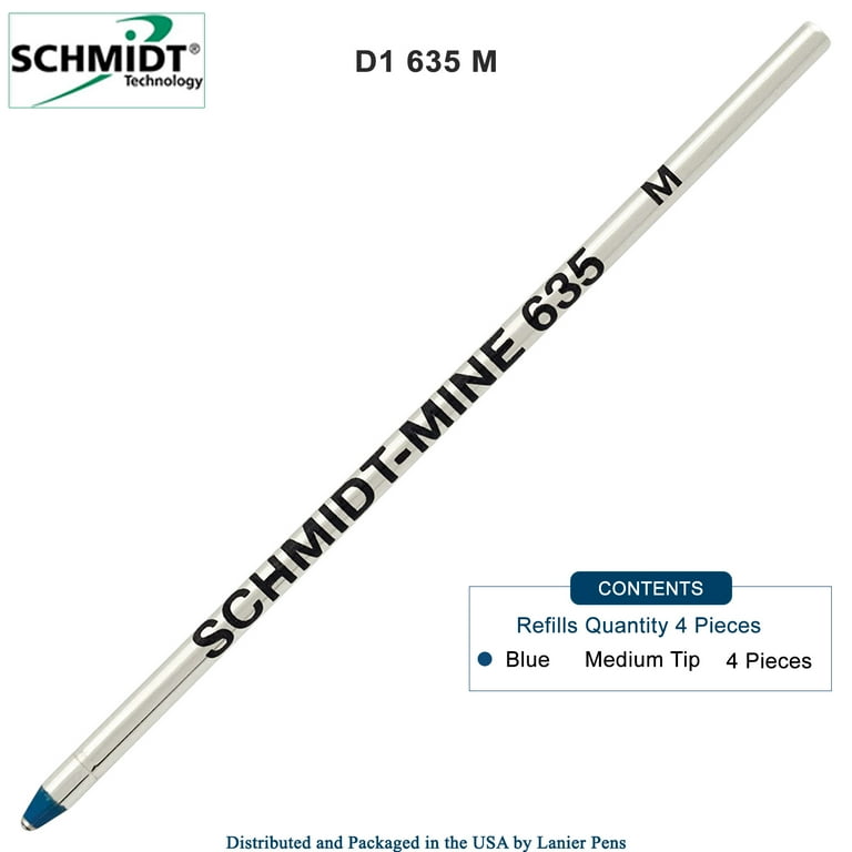 Schmidt 635 Blue 4-Pack Mini D1 Ball Point Pen Refills, Medium Tip