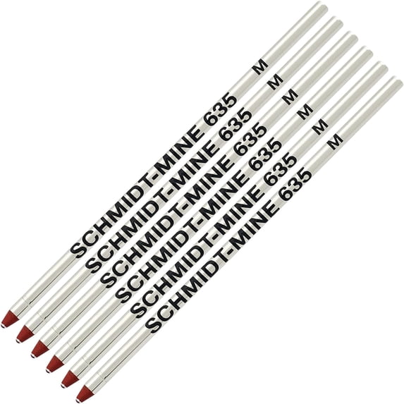 Schmidt 635 D1 Mine Ballpoint Refill - Red Ink (Medium Tip 0.7mm) - Pack of 6