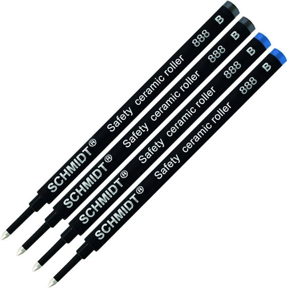 Schmidt 888 Safety Ceramic Rollerball Refill - Black, Blue Ink (Broad Tip 1.00mm) - Pack of 4