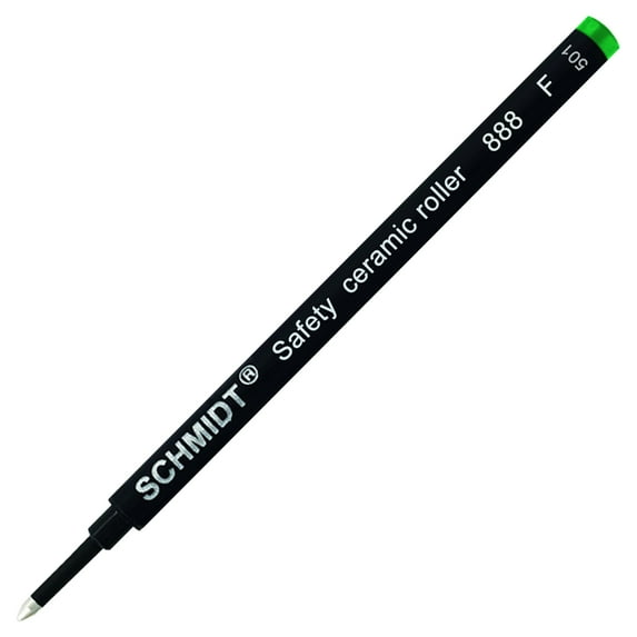 Schmidt 888 Safety Ceramic Tip Plastic Tube Rollerball Refills - Green Ink, Fine Tip, 3 Pack