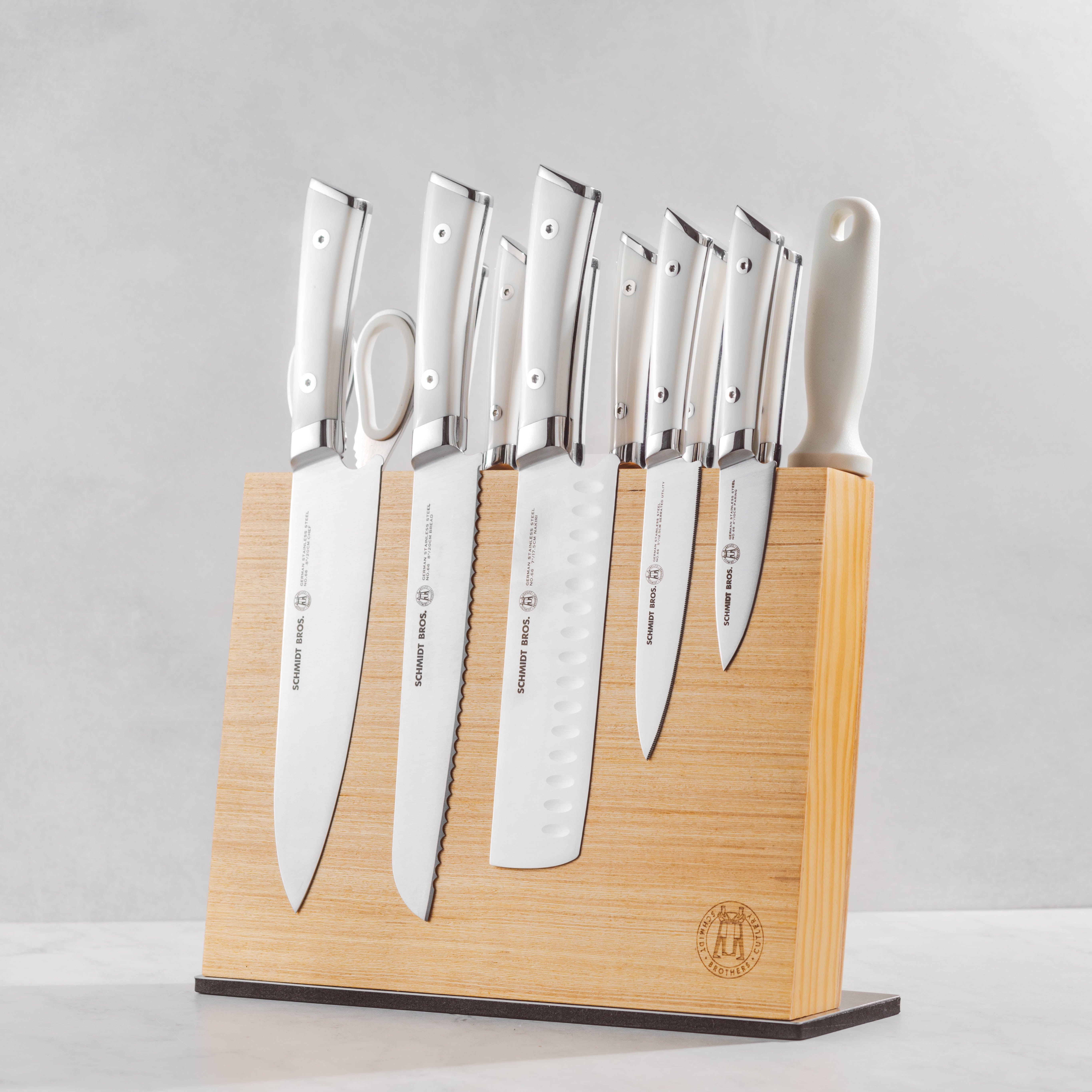 Beautiful 12-piece Forged Kitchen Knife Set in White with Wood Storage Block,  by Drew Barrymore 