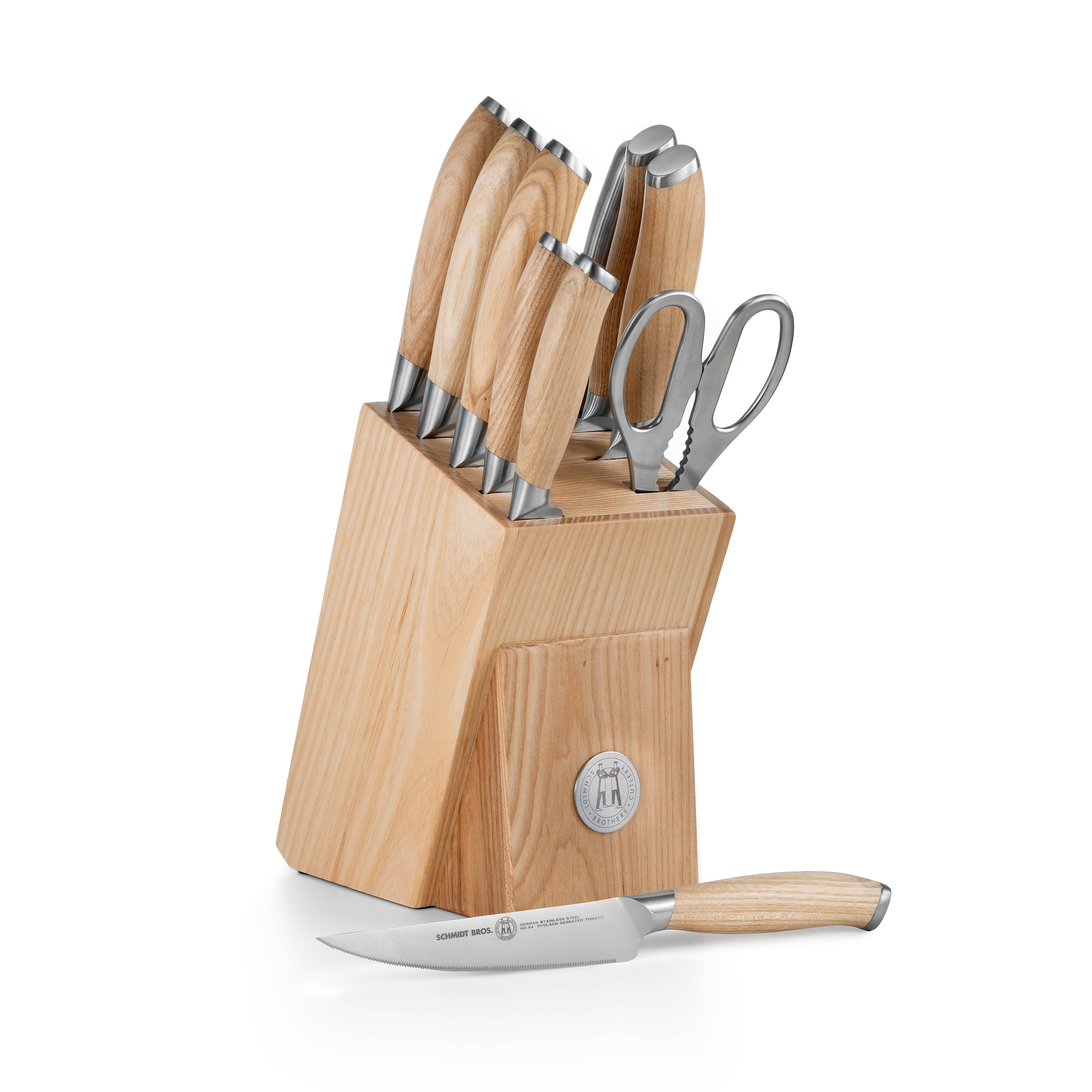 Schmidt Brothers® Cutlery Soho White Oak 10-Piece Knife Block Set, with Honing Rod