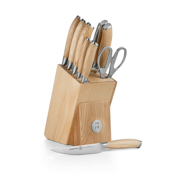 Schmidt Brothers Cutlery Soho White Oak 10-Piece Knife Block Set, with Honing Rod