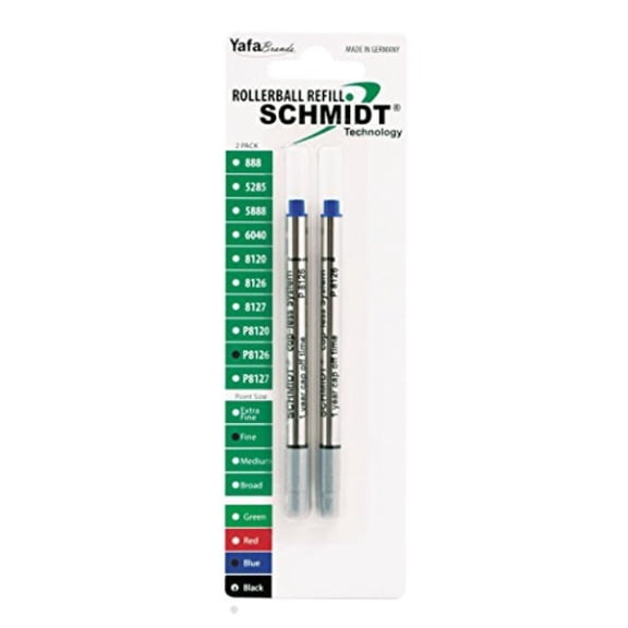schmidt p8126 short capless rollerball refill fine point 0.6mm, blue, 2 pack blister (sc58120)