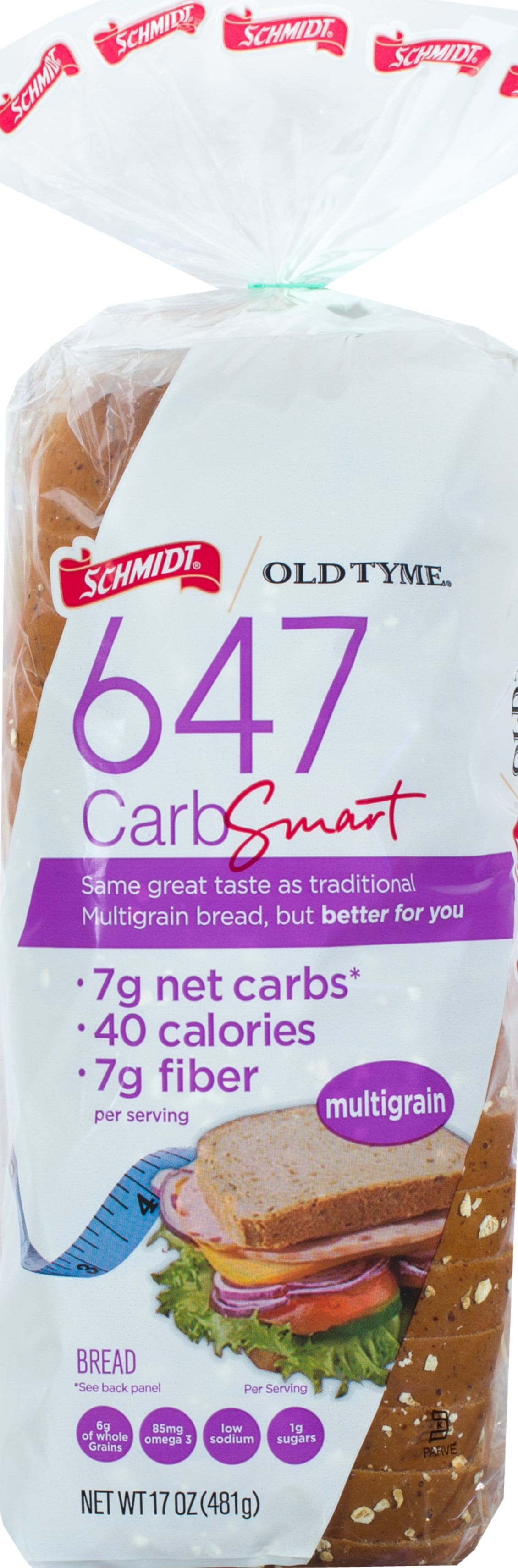 Schmidt Old Tyme 647 Carb Smart Multigrain Bread Loaf, 17 oz, 18 Count