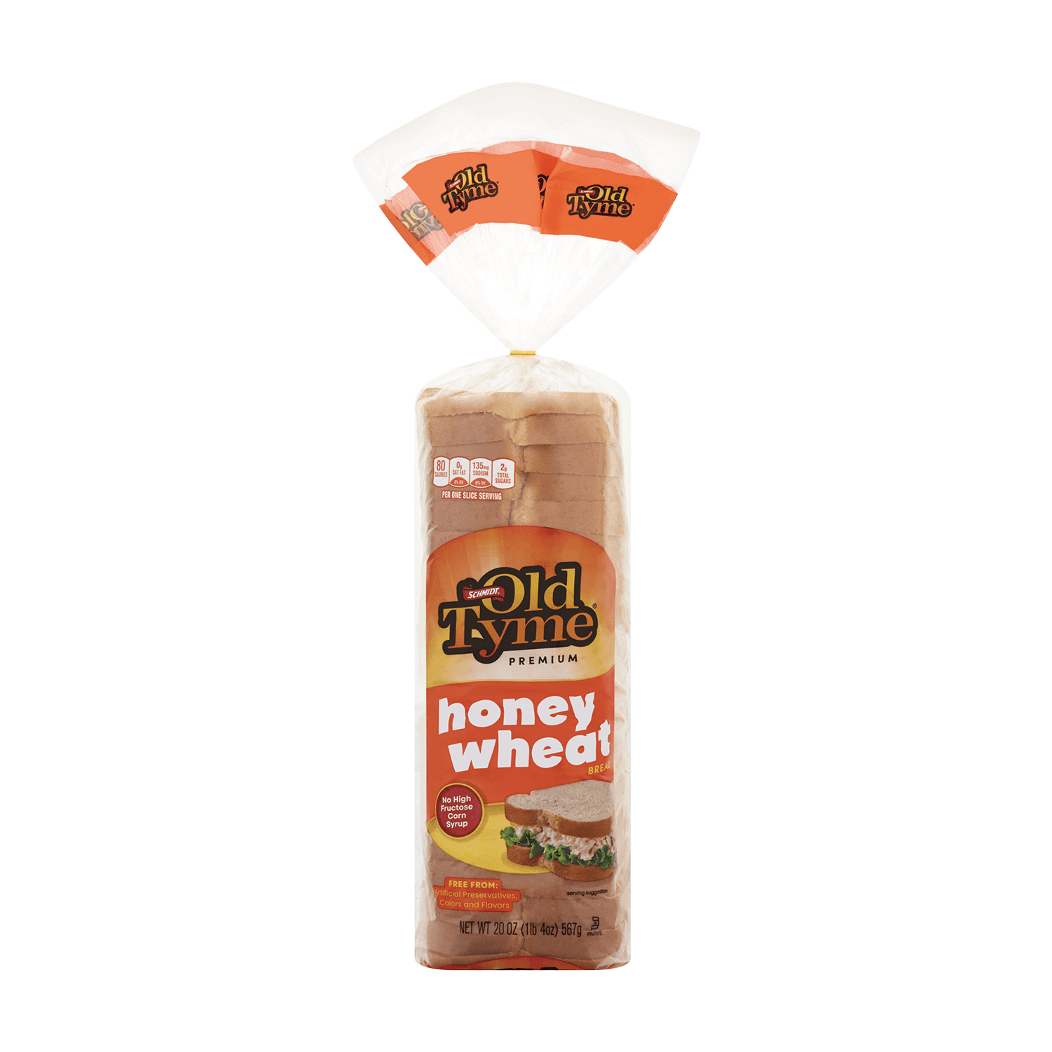 Schmidt Old Tyme Premium Honey Wheat Bread, 20 oz Loaf - 80 Calories per Slice, High Fiber, Soft Texture, Sweet Taste, Perfect for Sandwiches & Toast