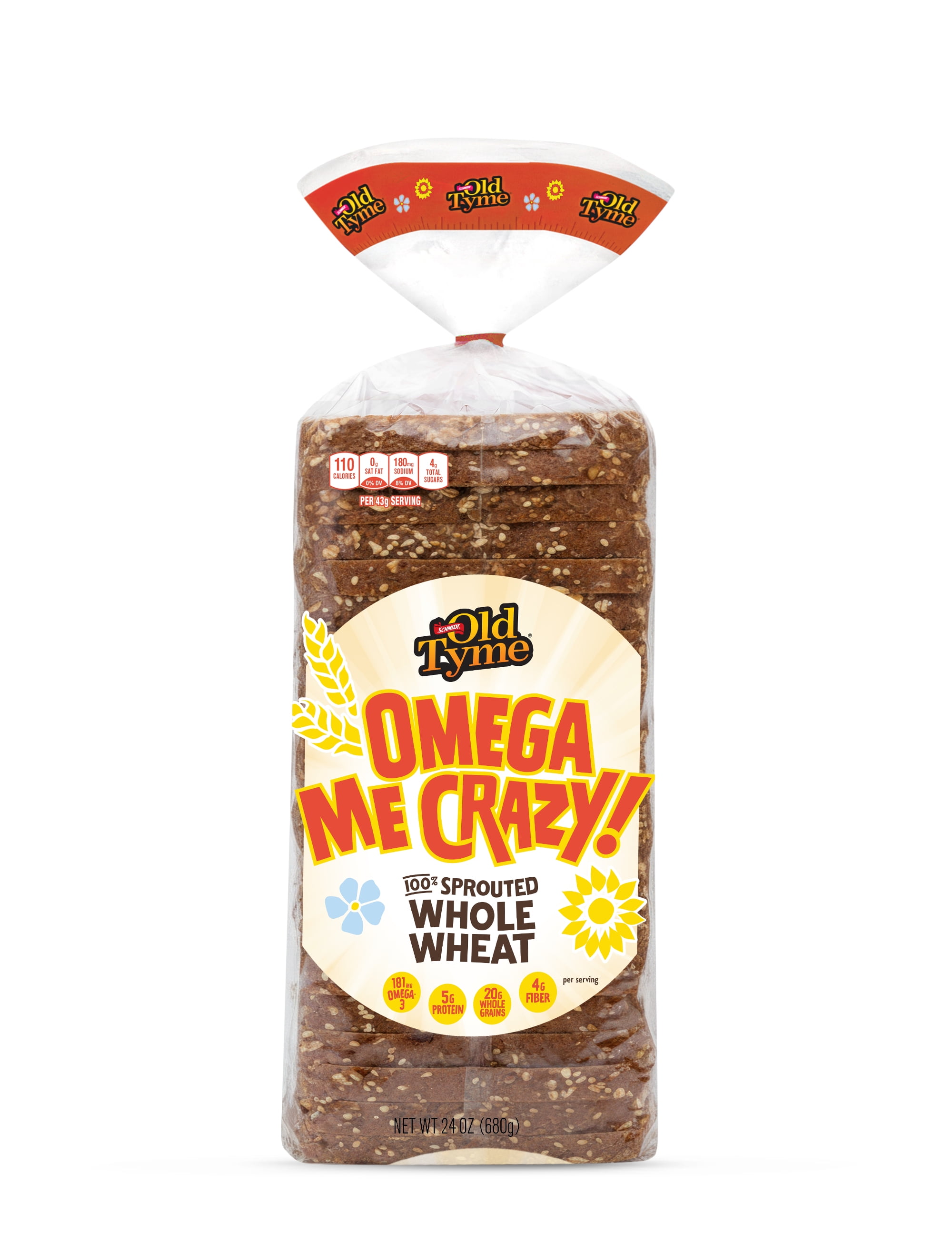 Schmidt Old Tyme Omega Me Crazy Sprouted Wheat Bread 24oz High Fiber