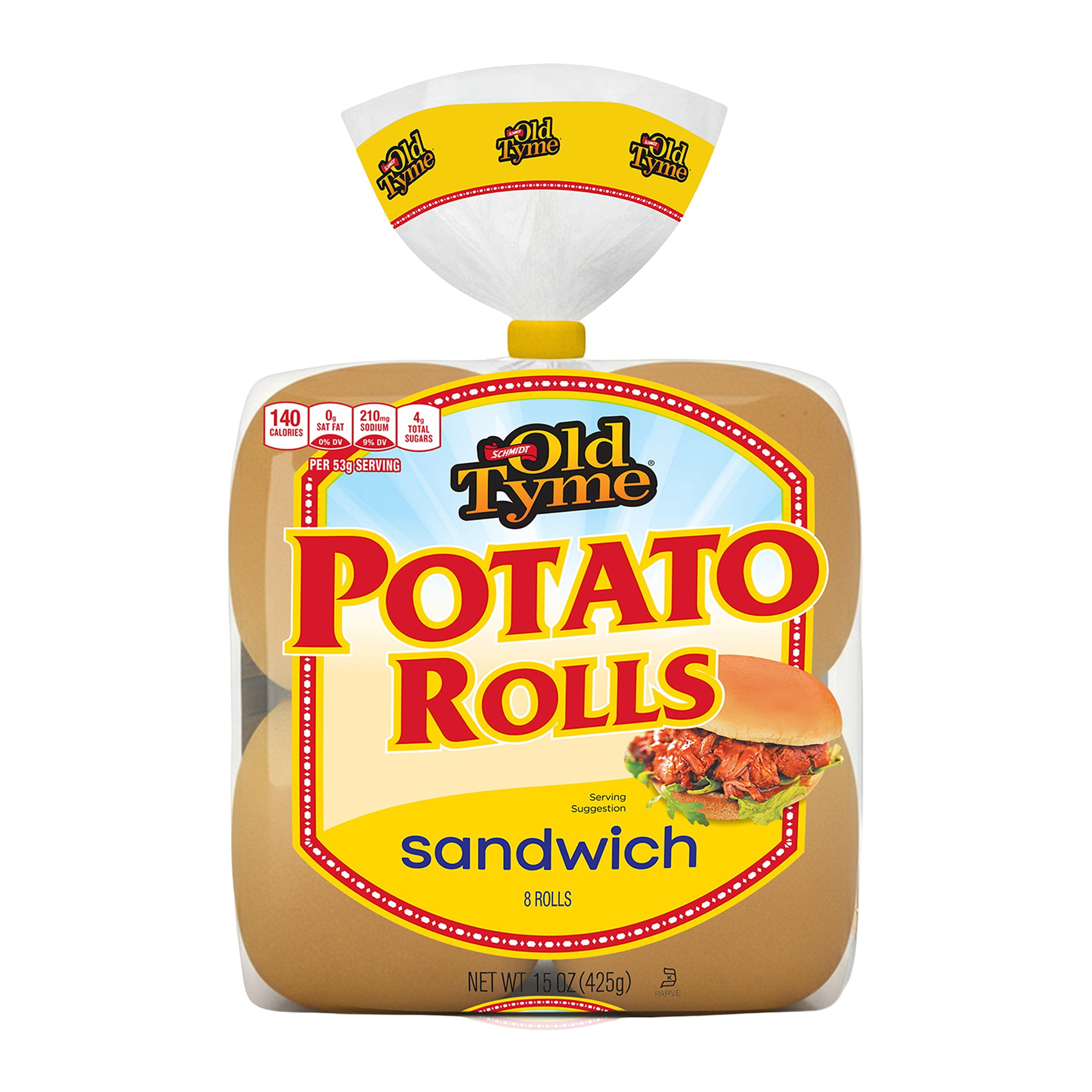 Schmidt Old Tyme Potato Sandwich Rolls, 8 Count, Soft & Fluffy Bread Rolls, 140 Calories per Serving, Perfect for Sandwiches, Light Brown
