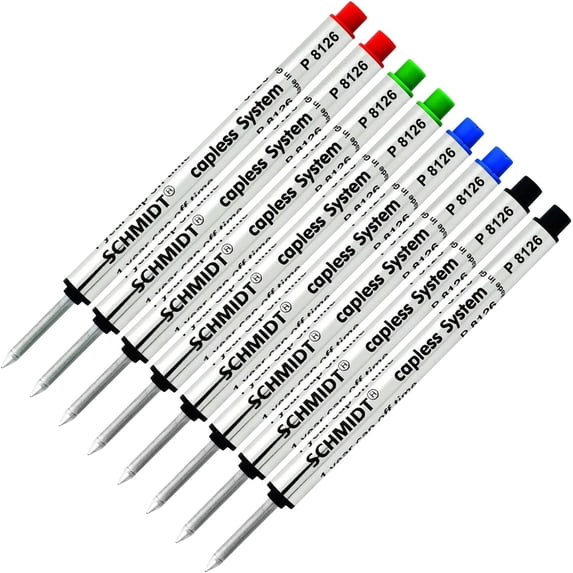 Schmidt P8126 Black, Blue Capless Rollerball Refill, Fine Tip 0.6mm - Pack of 8