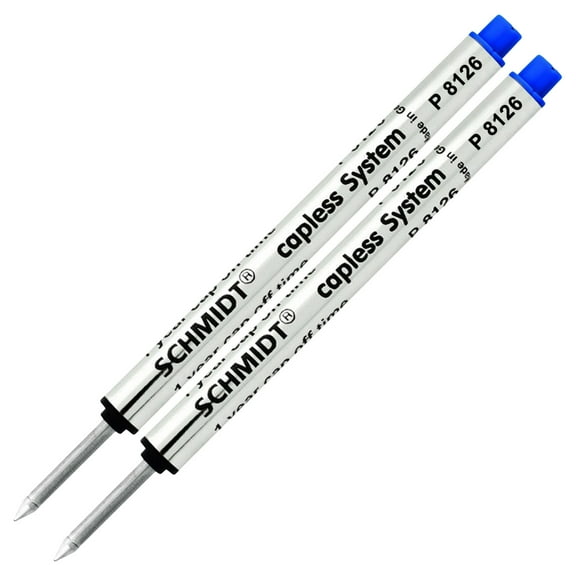 Schmidt P8126 Short Capless Rollerball Refill fits Retro 1951 Tornado (REF57P-B) - Blue, Fine Point 0.6mm, 2 Pack (SC58120)