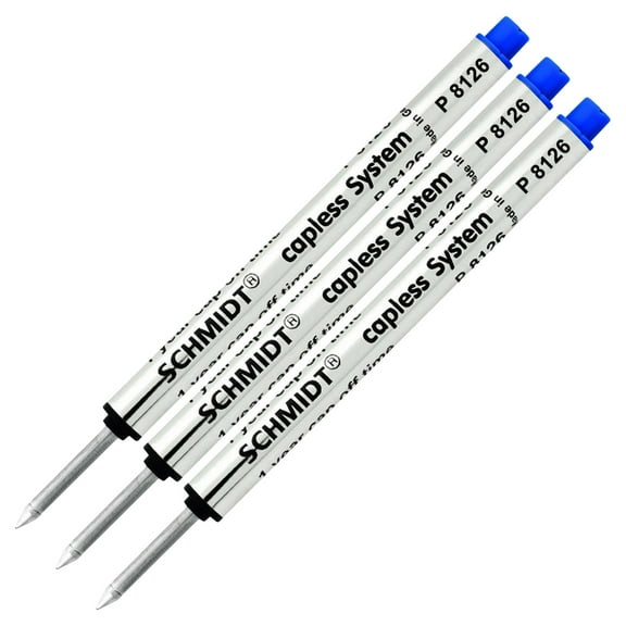 Schmidt P8126 Short Capless Rollerball Refill fits Retro 1951 Tornado (REF57P-B) - Blue, Fine Point 0.6mm, 3 Pack (SC58120)