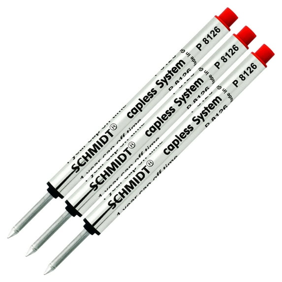 Schmidt P8126 Short Capless Rollerball Refill fits Retro 1951 Tornado - Red, Fine Point 0.6mm, 3 Pack (SC58121)