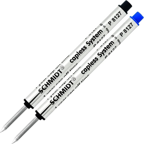 Schmidt P8127 Black, Blue Capless Rollerball Refill, Medium Tip 0.7mm - Pack of 2