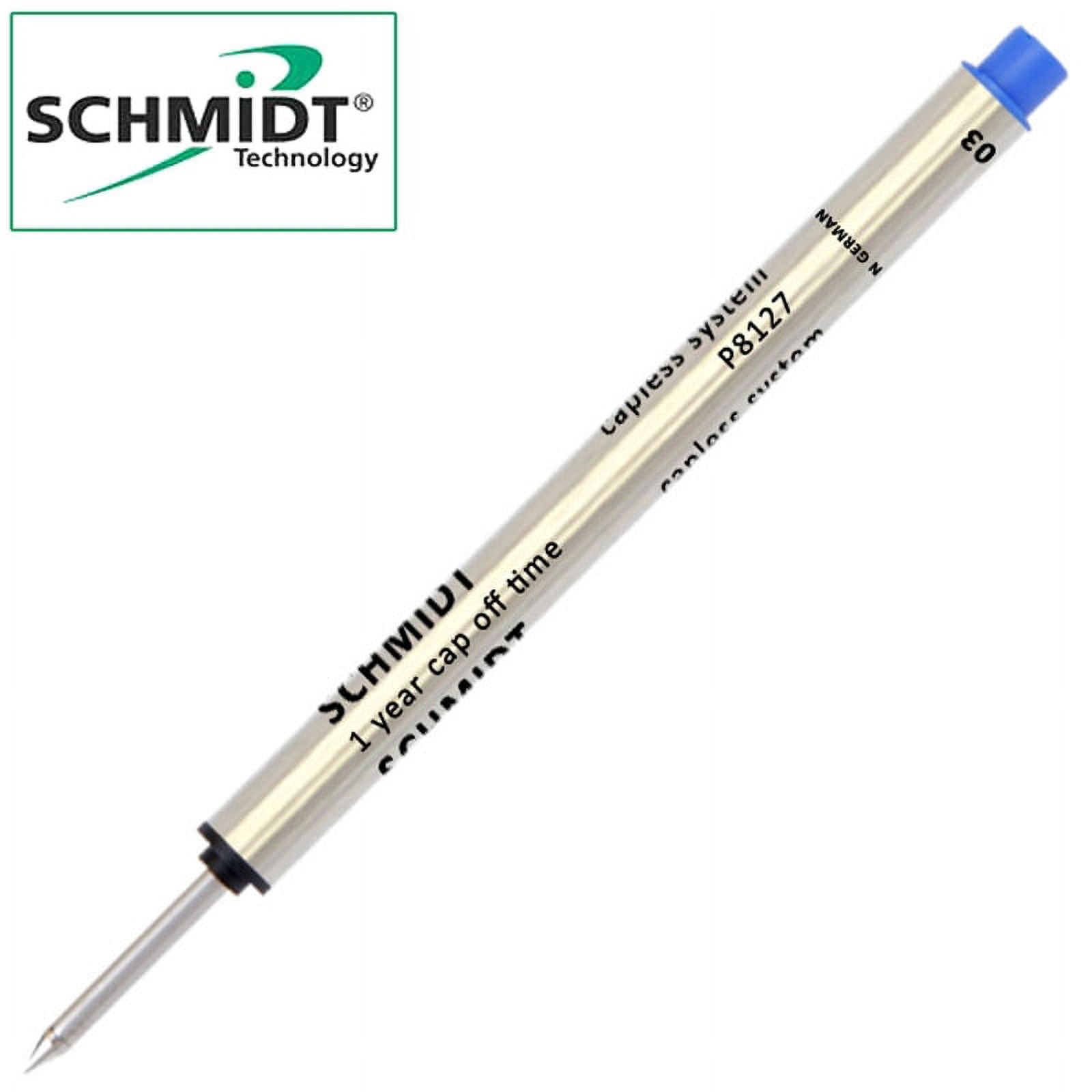Schmidt 8127 S Capless Rollerball Refills – Pack Of 2 (Blue & Black) | Medium 0.7mm Tip, Metal Tube, Made In Germany