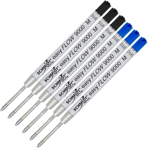 Schmidt easyFLOW9000 Black, Blue, Ballpoint Refill, Medium Tip 1.0mm - Pack of 6