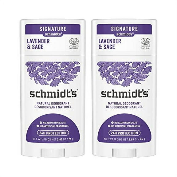 Schmidt's Aluminum Free Natural Deodorant for Women and Men, Lavender and Sage with 24 Hour Odor Protection, Vegan, Cruelty Free, 2.65 Oz, Pack of 2
