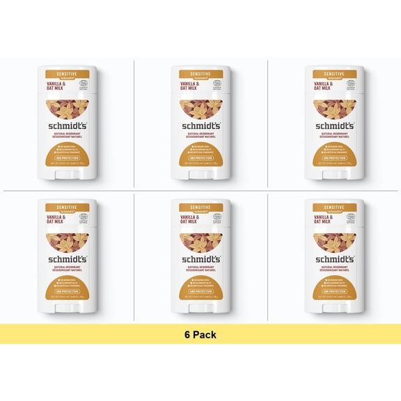 Schmidt's Aluminum-Free Vegan Deodorant, Vanilla & Oat Milk, 2.65 oz - 6 Pack