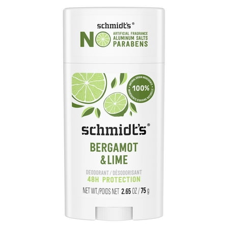 Schmidt's Bergamot & Lime Aluminum-Free Vegan Deodorant, 2.65 oz