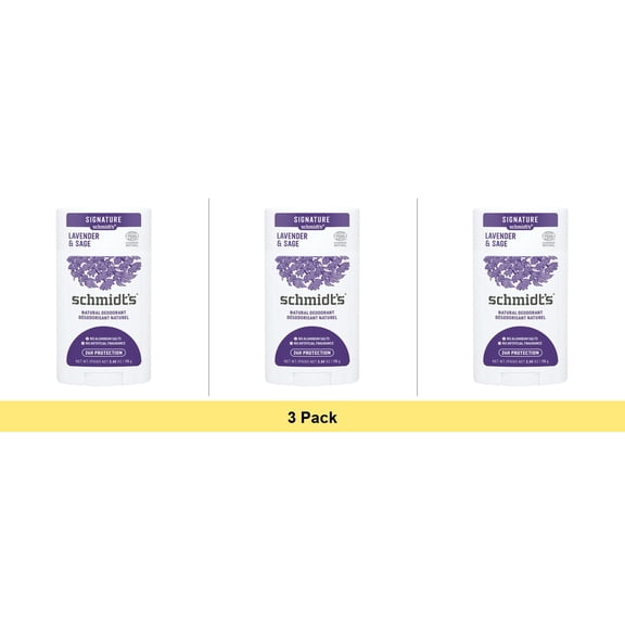 Schmidt's Lavender & Sage 24 Hour Odor Protection Aluminum-Free Vegan Deodorant, 2.65 oz - 3 Pack