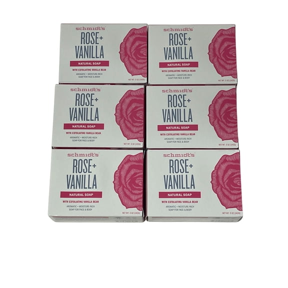 Schmidt's Natural Bar Soap Rose + Vanilla 5 oz (6 Pack)
