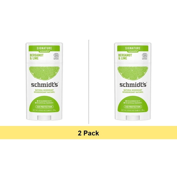Schmidt's Signature Natural Deodorant, Bergamot and Lime, 2.65 Oz - 2 Pack
