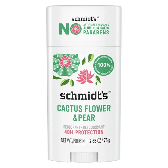 Schmidt's Women's and Men's Aluminum-Free Vegan Deodorant, Cactus Flower & Pear, 2.65 oz