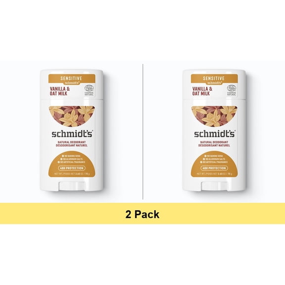 Schmidt's Women's and Men's Aluminum-Free Vegan Deodorant, Vanilla & Oat Milk, 2.65 oz - 2 Pack