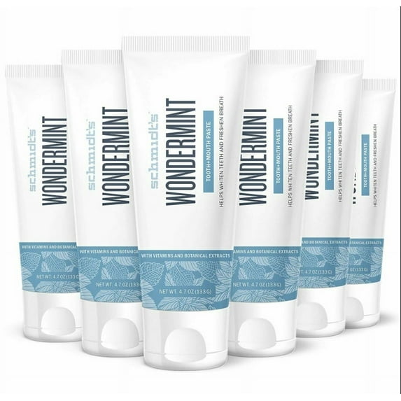 Schmidt's toothpaste For Clean Teeth, Wondermint, Fluoride Free 4.7 oz 6 Count