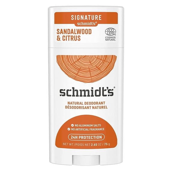 Schmidts 2.65 oz Sandalwood & Citrus with 24 Hour Odor Protection Aluminum Free Natural Deodorant for Women & Men