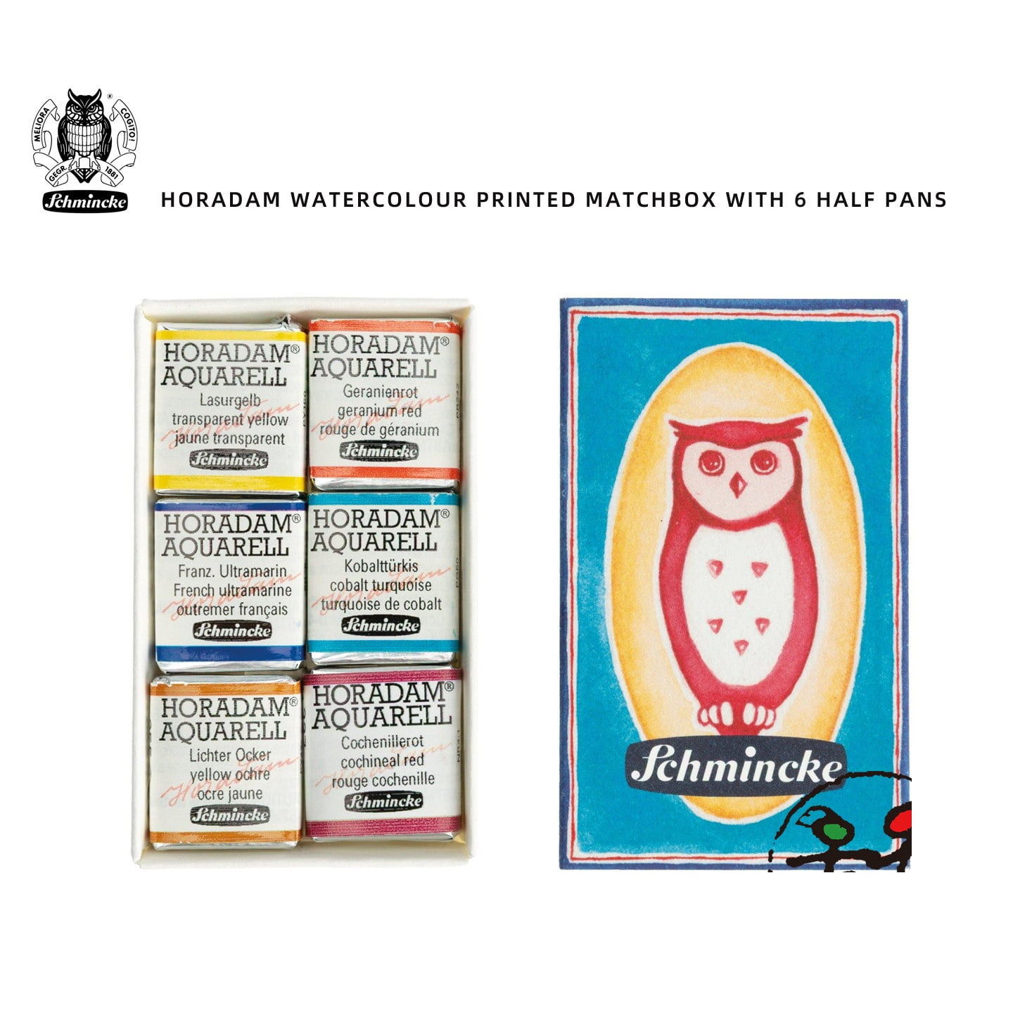 Schmincke - HORADAM AQUARELL Color printed matchbox Premium Watercolors, 6 x 1/2 Pans